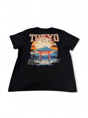 Men xl Tokyo Graphic Tee with Sunset Mount Fuji Design